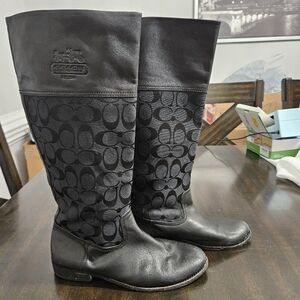 Coach Chrissi Signature black leather and fabric riding boots size 7.5 B